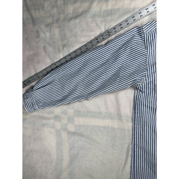 VTG Badge Denim Mens SZ XL heavy denim blue & white vertical striped long sleeve - Picture 6 of 7
